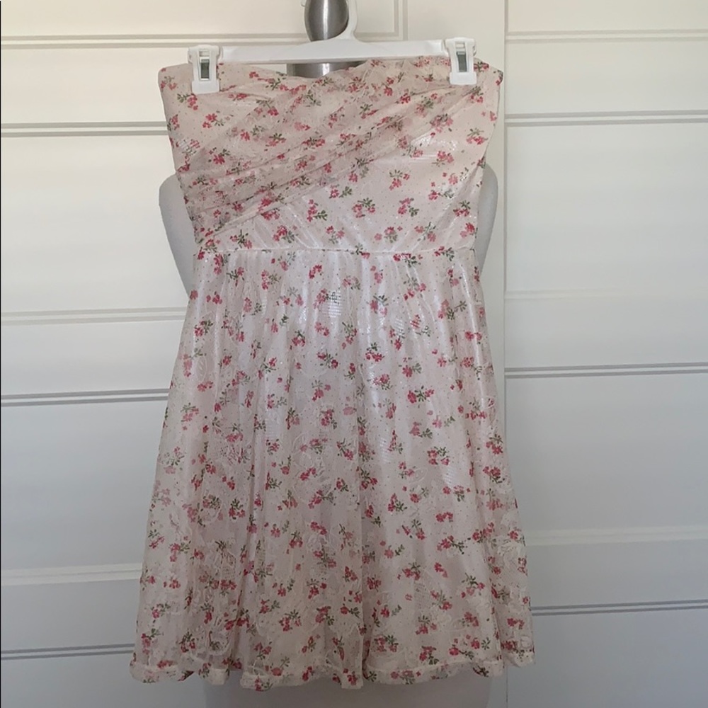 Floral Strapless Lace Dress